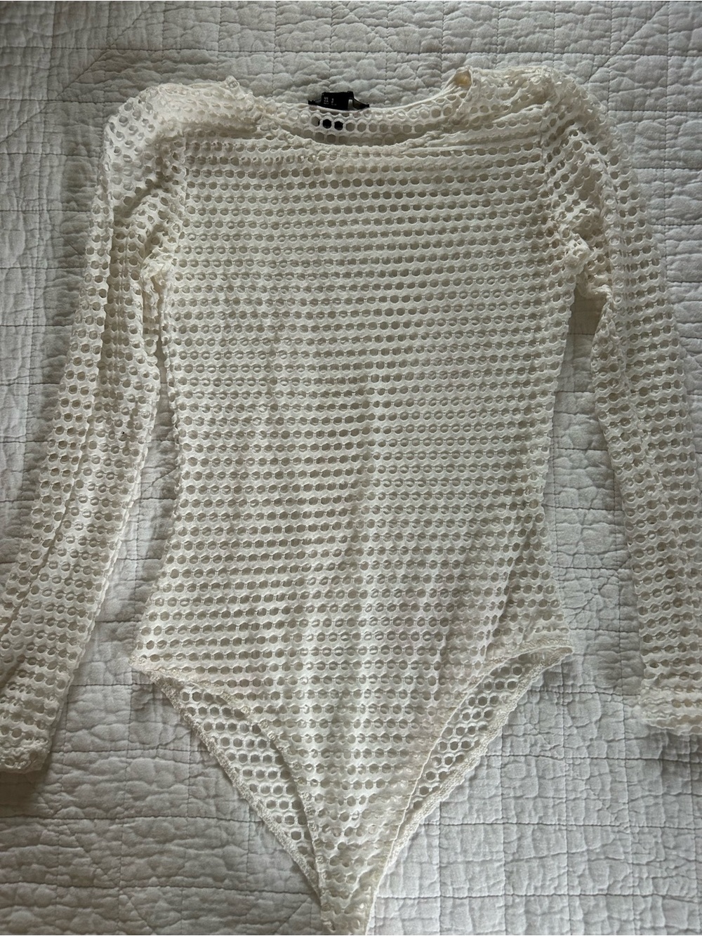 White Crochet Long-Sleeve Bodysuit Sweater